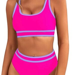 NEW Vibrant Pink and Purple Trim Bikini Set size L